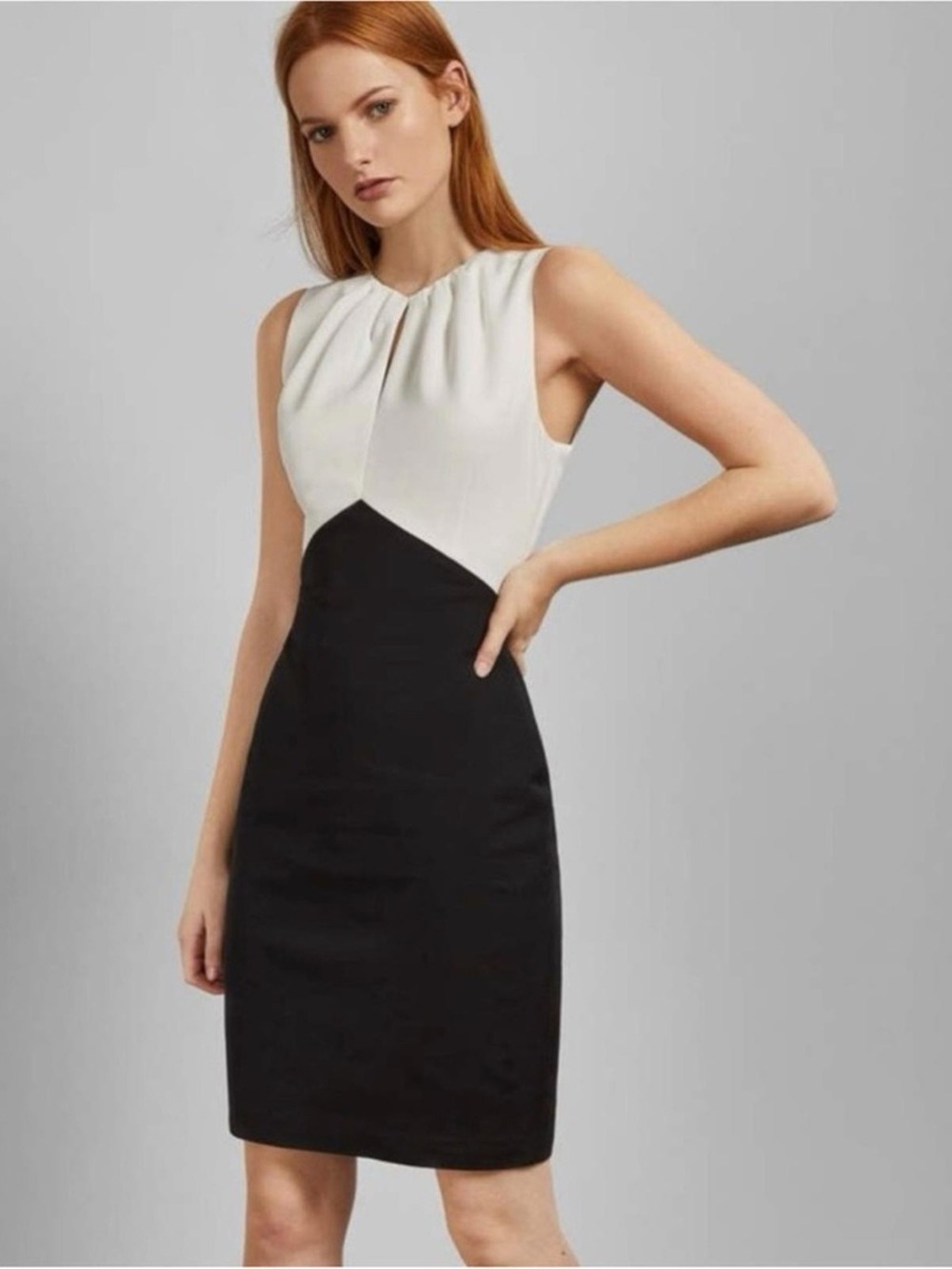 Ted Baker London Zamelid Black & White Halter Neck Fitted Dress size 0